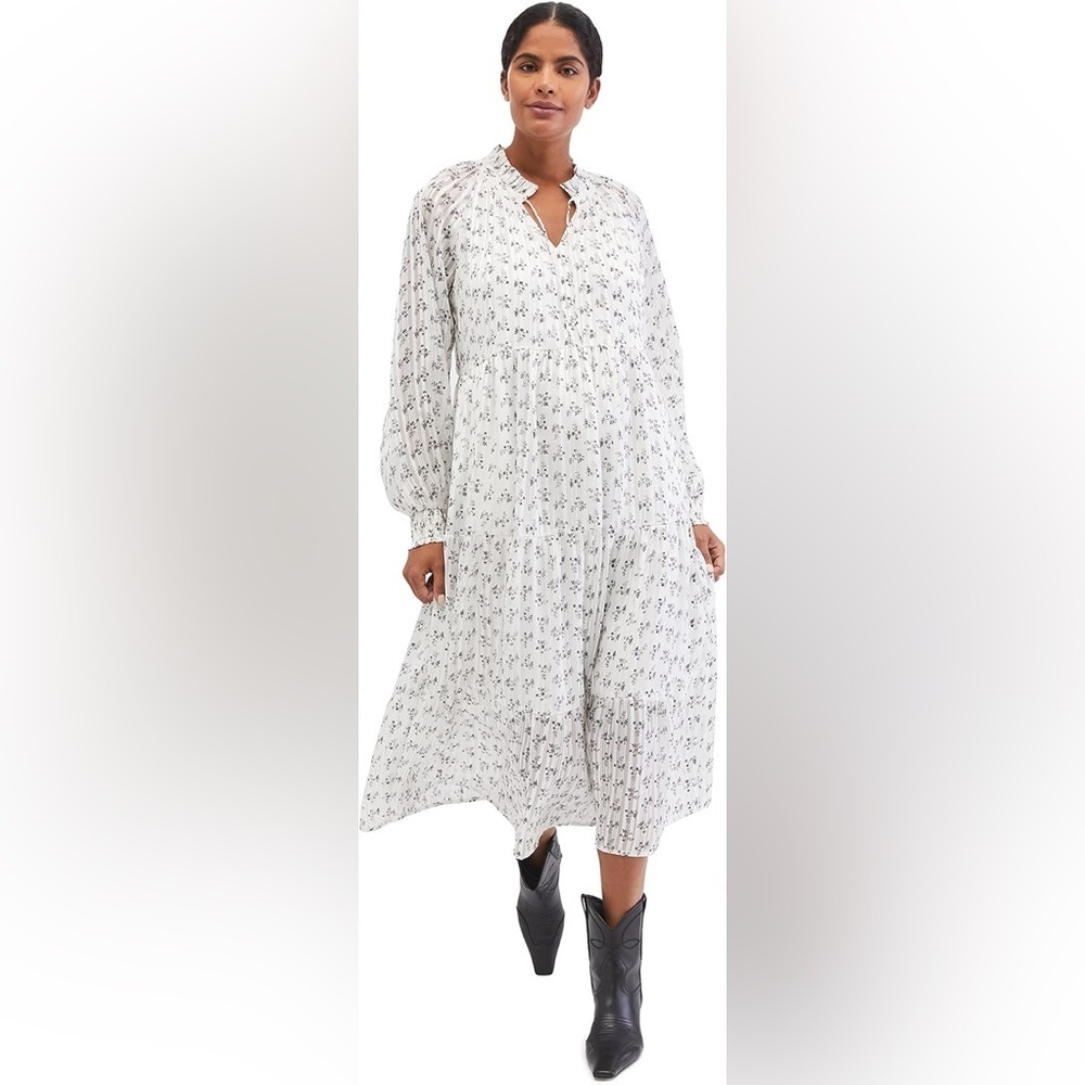 Motherhood Maternity White and Black Floral Long Sleeve Maxi Maternity Dress - Picture 3 of 11
